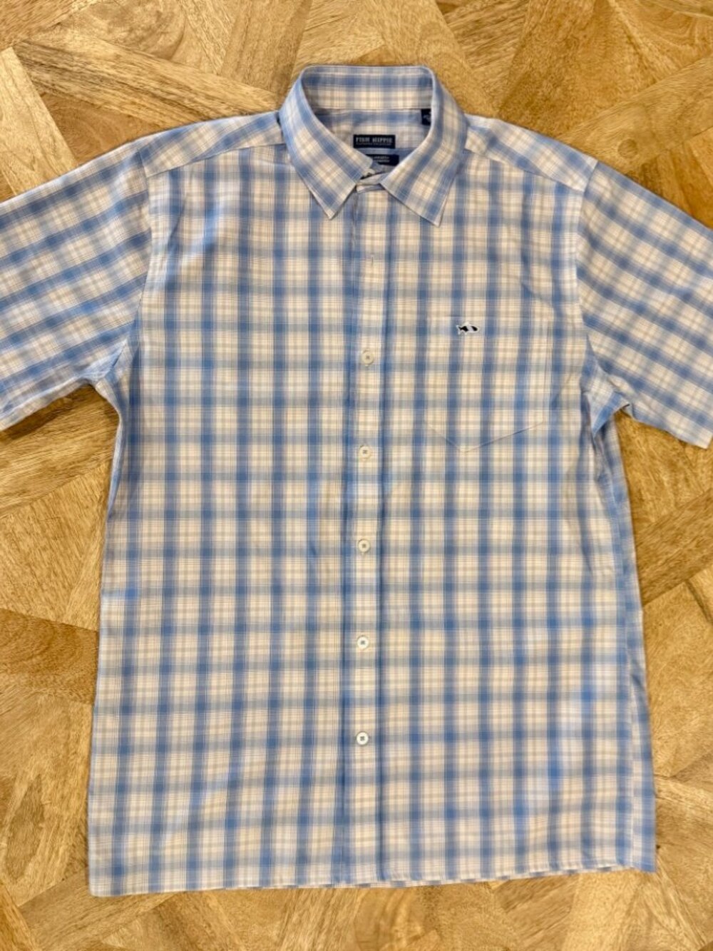 Men's Fish Hippie Short Sleeved Button Up Plaid Shirt